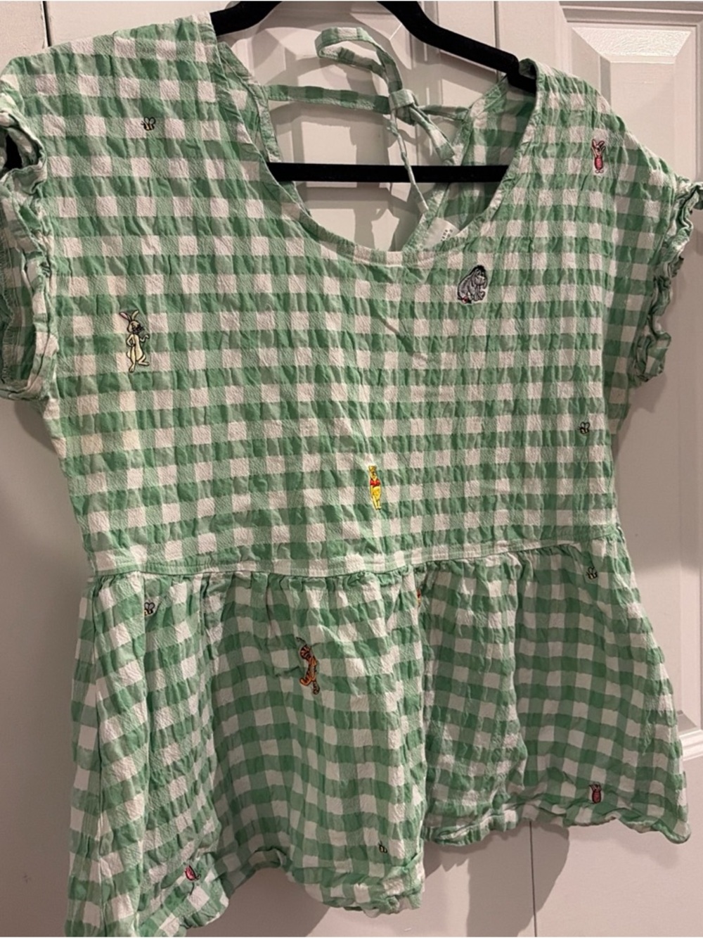 Disney Winnie the Pooh Womens Short sleeve Top Green White Check sz M - Picture 2 of 7